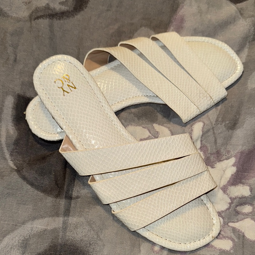New York & Company Cream Sandals with Textured Straps